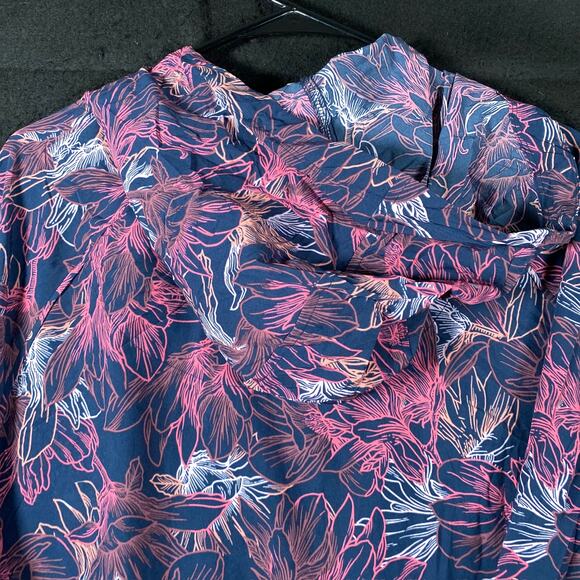 Active Zone Women Jacket Blue Pink Floral Full Zip Hooded Lightweight Stretch 2X - Picture 10 of 12